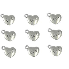 ALIMITOPIA 30pcs Dad Charm,Heart Shape Double-faced Pendant for Father's Day as DIY Bracelet Necklace jewelry Making Findings(Antique Silver)