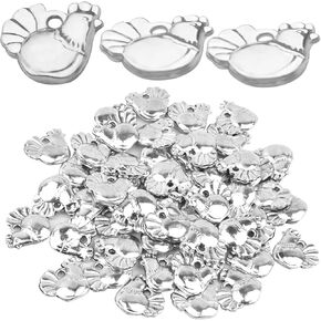 50pcs Antique Silver Chicken Rooster Charms Tibetan Alloy Easter Chicken Animal Pendants Charms Jewelry Making Accessory for DIY Bracelets Necklaces, 13.2 mm x 12 mm
