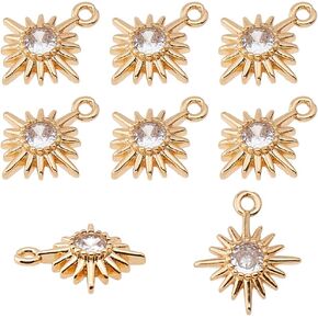SUPERFINDINGS 30Pcs Brass Sun Charms Gold Plated Cubic Zirconia Dangle Charms Astronomy Celestial Pendants for DIY Jewellery Accessories Earring Keychain Making