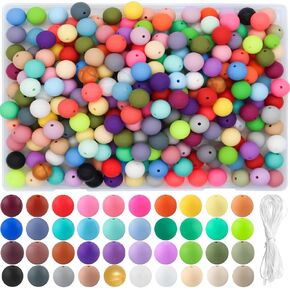 دعنا نحرف الخرز السيليكون - 40 لونًا 15 مم حبات مستديرة (160pcs بالجملة) | حبات مطاطية متينة لخرز المجوهرات ، وتصاميم سوار ، وقلادات ، وأدوات مفاتيح وحرف ديي