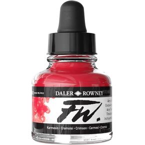 Daler -Rowney FW Acrylic Ink Bottle Crimson - حبر رسم أكريليك متعدد الاستخدامات للفنانين والطلاب - حبر الخط الدائم - حبر الأرشيف للتوضيح والمزيد