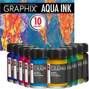 Marabu Aqua Ink Basic Bundle – 10 Vibrant Watercolor Ink Colors for Fluid Art, Illustration & Creative Blending