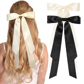 Large Satin Hair Bows Hair Ribbons for Women CEELGON 2PCS Big Long Light Blue Ballet Style Hair Bows French Barrette Vintage Accessories for Girls-Light Blue