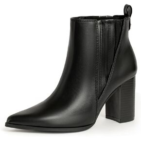 Chelsea Ankle Boots for Women Chunky Block Heel Booties Pointed Toe Stack Heel Brown Black Boots Dress Shoes Elastic Gore Slip On Comfortable Chelsea Boots