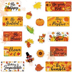 Whaline 37Pcs Fall Thanksgiving Motivational Bulletin Board Decor Autumn Inspirational Rules Poster Fall Harvest Cutouts Bulletin Board Decorations Set for Classroom Home Chalkboard Wall Decor