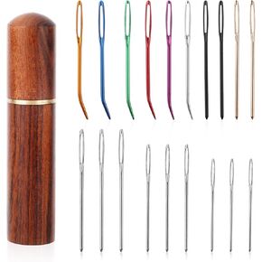 19pcs Large Eye Sewing Needles, Aluminium Yarn Needle Bent Straight Needles Darning Needles 3 Sizes Embroidery Needles Tapestry Needle for Knitting Crochet Yarn