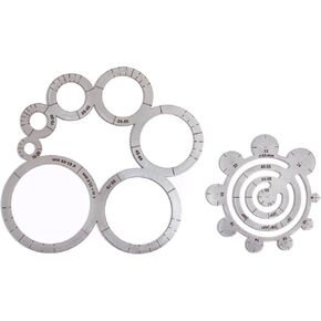 2pcs Steel Circle Ruler Stencil for Leather Cutting Tool, Metal Leather Craft Round Circles Template, French Curve Rulers, Drawing Drafting Tools for Woodworking, Corners Cutting