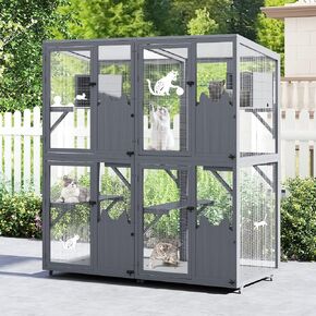 وصول نافذة Coziwow Catio Outdoor Cat Window ، منزل القط في الهواء الطلق مع عجلات ، قفص للقطط الداخلية (رمادي ، متوسطة)