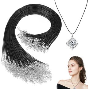 100Pcs Waxed Necklace Cords with Clasp Bulk Black Necklace Chains Bracelet Cord Necklace String Bracelets for Necklaces Jewelry Making Bracelets Beading Supplies, 19 Inches, 1.5mm