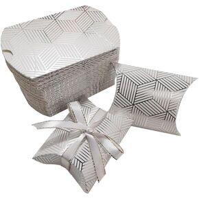 Upstore 50 Pack Mini Pillow Candy Box Box Kraft Paper Small Gifts مع شريط لحفل الزفاف لصالح عبوات المجوهرات (خطوط ذهبية)