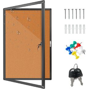 Outdoor Enclosed Bulletin Board Weatherproof, 36"x24" Lockable Cork Noticeboard with Locking Door, Wall-Mounted Display Case for School, Office - Secure & Durable Design