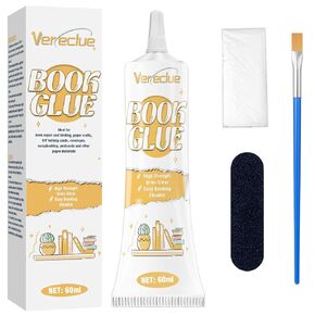 Book Binding Glue, 60ml, Dries Clear, Flexible Paper Adhesive, Book Repair Kit for Scrapbooking, Paper Art and Crafts, Collages