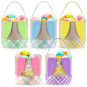 5 Pieces Easter Bunny Bag Sublimation Blank Bags Sublimation Bags DIY Baskets Heat Transfer Bags Makeup Bags Shopping Bags for DIY, Decorating, Craft Gift