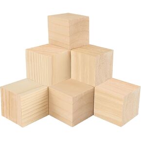 Wood Blocks for Crafts, 6 PCS 2 Inch Unfinished Wood Cubes, Natural Wooden Square Blocks, Unfinished Craft Wooden Squares for Arts and Crafts, Painting, Puzzle Making, DIY Projects
