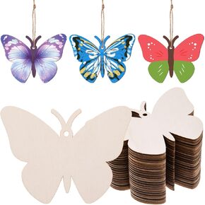 Awizom 48 pcs قواطع الفراشة الخشبية الفراشات الخشبية غير المكتملة على شكل زخارف زخارف خشب فراشة شرائح مع 32.8 قدمًا لعلامات DIY الحرف الربيع