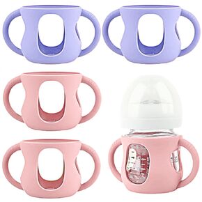 4 Pack Silicone Sleeves for Avent Natural Glass Baby Bottles, Silicone and Easy-Grip Handles for Drop Protection, Compatible with Philips Avent 4/8 OZ Glass Bottle (Cute Pink, 8 OZ)