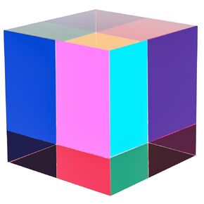 CMY Mixing Colour Cube, 3.15inch（80mm） Acrylic Color Prism Cube Optical Cube Base Included, CMYcube for Home or Office Decoration, Physics Toys, Science Educational Gift for Kids