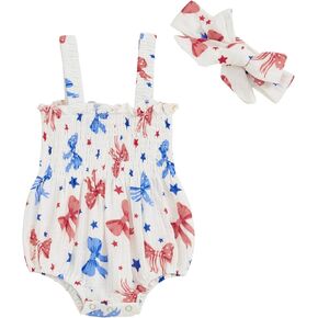 Kuriozud Newborn Baby Girl Smocked Bubble Romper Floral Halter Jumpsuit Headband Outfit Infant Clothing Cute Summer Clothes