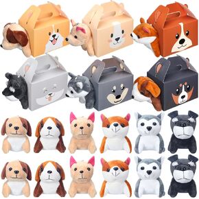 Fainne 12 PCS Dog Party Party Boxes مع 12 PCS Mini Plush Dog Set تبني حفلات جرو Treats Treats Hight Guppy Temply محشو بالحيوان لتوصيل أعياد الميلاد (لطيف)