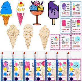 Leinuosen 28 Sets Ice Cream Party Favors Wood Painting Craft Kits مع لوازم فنية وبطاقات ملهمة شكرًا لك على الهدايا القادمة لحفل عيد ميلاد الصيف Goodie Bag Bag Bag Diy