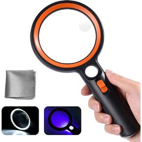 30X Magnifying Glass with Light, 30LED Magnifier with Light, 4.3in Handheld Large Magnifying Glass, 30X 45X 60X Illuminated Magnifier for Seniors Reading, Inspection, Coins, Jewelry, Exploring