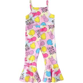 CM C&M WODRO Toddler Baby Girl Easter Bell Bottom Slip Romper Rabbit Print Sleeveless Jumpsuit Kid Cute One Piece Flare Pant