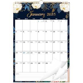 Calendar 2025 - Wall Calendar 2025, 12 x 17 In, Jan. 2025 - Dec. 2025, 12 Months Calendar 2025, Twin-Wire Binding, Hanging Hook, Thick Paper, Unruled Blocks, Julian Dates