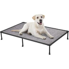 Veehoo Chewproof Seedated Dog Sed - COT ARDING ARDING ARDING ، شبكة قابلة للتنفس ، قابلة للغسل وغير قابلة للانزلاق للكلاب الكبيرة ، داخلي/في الهواء الطلق ، حصيرة فضية أسود وإطار أسود ، 59 × 37 بوصة (نموذج CWC2203A03)