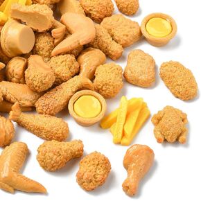 UR URLIFEHALL 100 PCS تقليد عشوائي للوجبات السريعة راتنجات كابوكونز ثلاثية الأبعاد مقلية رقائق دجاج بيض تورت السحر المسطح لزيادة سكرابوكينغ تزيين هاتفيات هاتفيس.