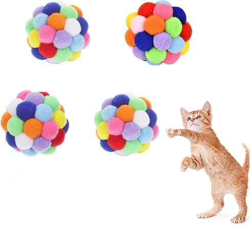 ألعاب Cat 4pcs - 1.75 "كرات أفخم ناعمة للقطط والقطط الداخلية | ألعاب مضغ غامضة قابلة للآلة ، تلعب الضغط بدون ضوضاء بألوان نابضة بالحياة ، كرات ألعاب قاسية متينة (متعددة الألوان) in Kuwait