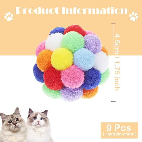 ألعاب Cat 4pcs - 1.75 "كرات أفخم ناعمة للقطط والقطط الداخلية | ألعاب مضغ غامضة قابلة للآلة ، تلعب الضغط بدون ضوضاء بألوان نابضة بالحياة ، كرات ألعاب قاسية متينة (متعددة الألوان) in Kuwait