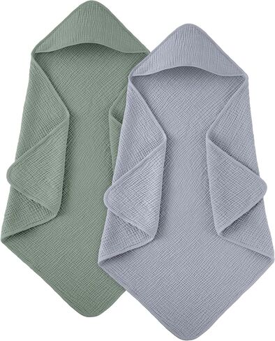 Susurration Hooded Baby Towels for Newborn 2 Pack 100% Muslin Cotton Towel for Babies，Highly Absorbent and Newborn Essential 30x30 Inch (Beige Sand) in Saudi Arabia