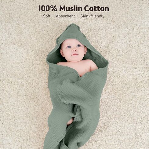 Susurration Hooded Baby Towels for Newborn 2 Pack 100% Muslin Cotton Towel for Babies，Highly Absorbent and Newborn Essential 30x30 Inch (Beige Sand) in Saudi Arabia
