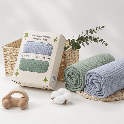 Susurration Hooded Baby Towels for Newborn 2 Pack 100% Muslin Cotton Towel for Babies，Highly Absorbent and Newborn Essential 30x30 Inch (Beige Sand) in Saudi Arabia