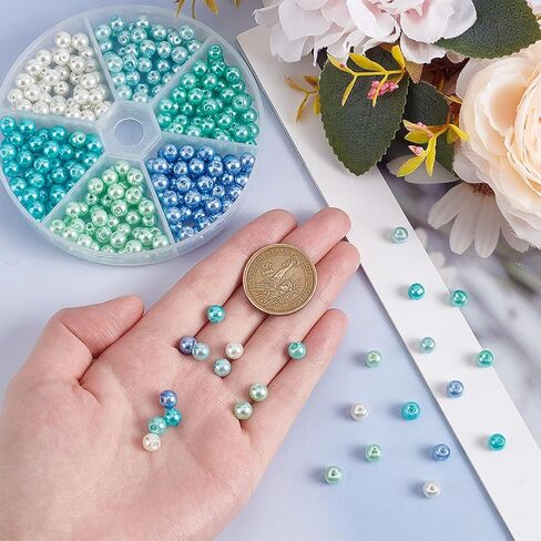 PH PandaHall 300pcs 6 Colors Blue Green Series Glass Beads, 6mm Glass Pearls Bracelet Making Kit Painted Round Spacer Beads for Jewelry Making Necklaces Bracelets DIY Crafts Supplies in Saudi Arabia