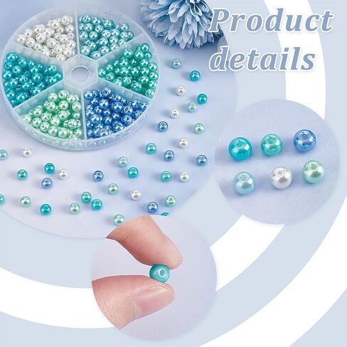 PH PandaHall 300pcs 6 Colors Blue Green Series Glass Beads, 6mm Glass Pearls Bracelet Making Kit Painted Round Spacer Beads for Jewelry Making Necklaces Bracelets DIY Crafts Supplies in Saudi Arabia
