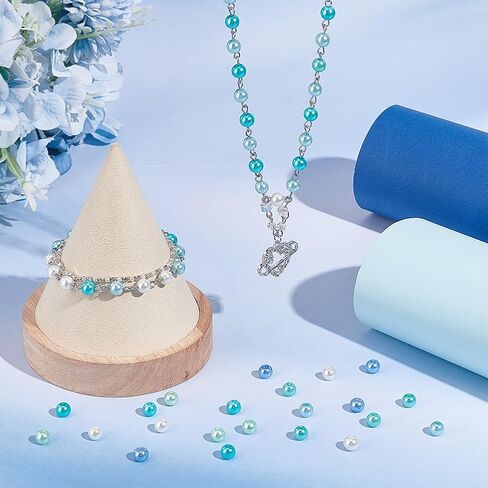 PH PandaHall 300pcs 6 Colors Blue Green Series Glass Beads, 6mm Glass Pearls Bracelet Making Kit Painted Round Spacer Beads for Jewelry Making Necklaces Bracelets DIY Crafts Supplies in Saudi Arabia