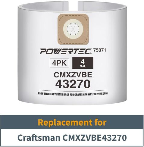 POWERTEC CMXZVBE39970 Vacuum Bags for Craftsman 39970 10PK, for Craftsman CMXEVBE 17155, 17584, 17590, 18590, 18690, 6 to 10 Gallon Replacement Dust Collection Bags, Shop Vacuum Bags (75072-P5) in Saudi Arabia