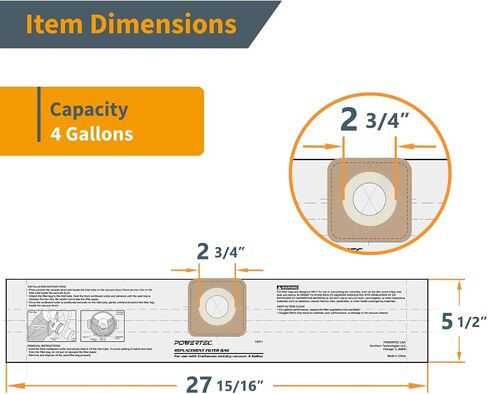 POWERTEC CMXZVBE39970 Vacuum Bags for Craftsman 39970 10PK, for Craftsman CMXEVBE 17155, 17584, 17590, 18590, 18690, 6 to 10 Gallon Replacement Dust Collection Bags, Shop Vacuum Bags (75072-P5) in Saudi Arabia
