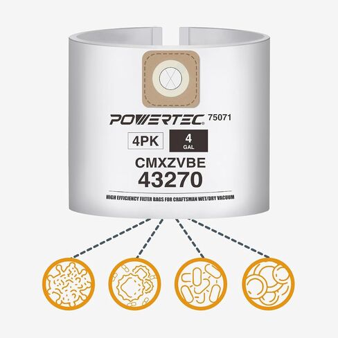 POWERTEC CMXZVBE39970 Vacuum Bags for Craftsman 39970 10PK, for Craftsman CMXEVBE 17155, 17584, 17590, 18590, 18690, 6 to 10 Gallon Replacement Dust Collection Bags, Shop Vacuum Bags (75072-P5) in Saudi Arabia