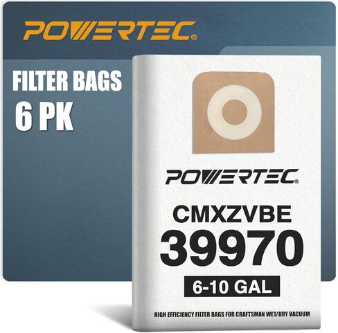 POWERTEC CMXZVBE39970 Vacuum Bags for Craftsman 39970 10PK, for Craftsman CMXEVBE 17155, 17584, 17590, 18590, 18690, 6 to 10 Gallon Replacement Dust Collection Bags, Shop Vacuum Bags (75072-P5) in Saudi Arabia