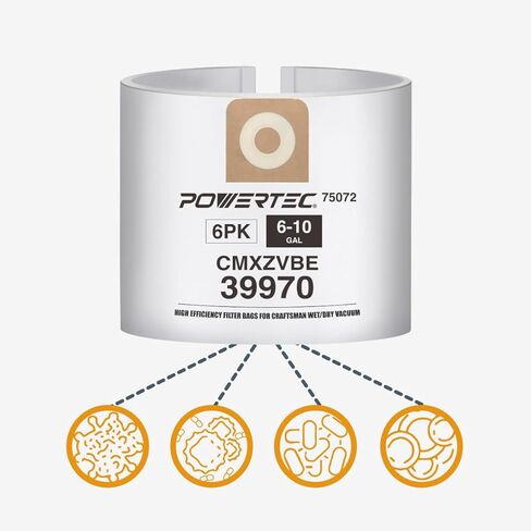 POWERTEC CMXZVBE39970 Vacuum Bags for Craftsman 39970 10PK, for Craftsman CMXEVBE 17155, 17584, 17590, 18590, 18690, 6 to 10 Gallon Replacement Dust Collection Bags, Shop Vacuum Bags (75072-P5) in Saudi Arabia
