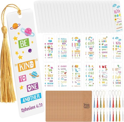 Haooryx Boho Christian Bible Diy Bookmark- 96pcs الكتاب المقدس الآية DIY إشارة مرجعية UV DTF TRANSFICER FARLY ACRYLIC TASSEL RECTRANGER ACRYLAC BOOK علامات للأطفال DIY KITTS TAGS GIFT SATS in Saudi Arabia