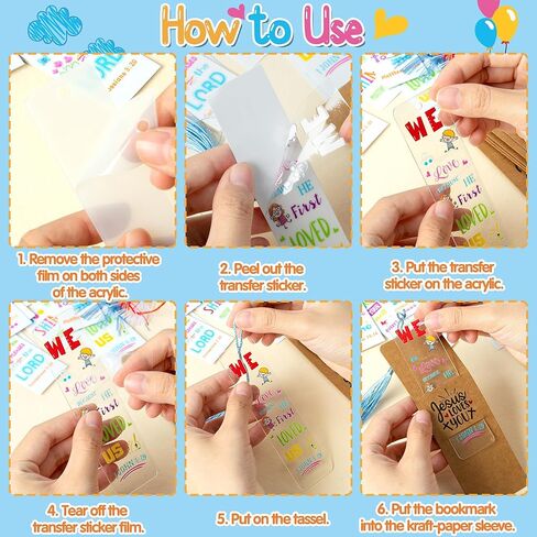 Haooryx Boho Christian Bible Diy Bookmark- 96pcs الكتاب المقدس الآية DIY إشارة مرجعية UV DTF TRANSFICER FARLY ACRYLIC TASSEL RECTRANGER ACRYLAC BOOK علامات للأطفال DIY KITTS TAGS GIFT SATS in Saudi Arabia