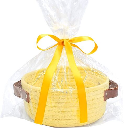 ABenkle Small Storage Basket, Mini Round White Basket, Cute Tiny Cotton Rope Woven Basket, Shelf Basket, Boho Decorative Basket for Nursery, Spa, Empty Gift Basket with Gift Bags and Ribbon in Kuwait