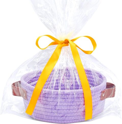 ABenkle Small Storage Basket, Mini Round White Basket, Cute Tiny Cotton Rope Woven Basket, Shelf Basket, Boho Decorative Basket for Nursery, Spa, Empty Gift Basket with Gift Bags and Ribbon in Kuwait