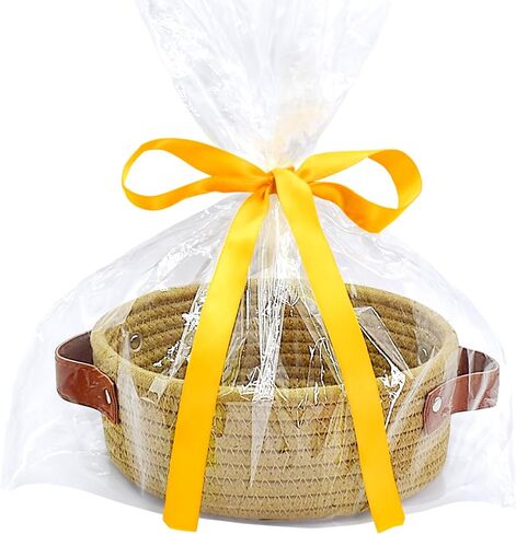 ABenkle Small Storage Basket, Mini Round White Basket, Cute Tiny Cotton Rope Woven Basket, Shelf Basket, Boho Decorative Basket for Nursery, Spa, Empty Gift Basket with Gift Bags and Ribbon in Kuwait