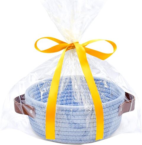 ABenkle Small Storage Basket, Mini Round White Basket, Cute Tiny Cotton Rope Woven Basket, Shelf Basket, Boho Decorative Basket for Nursery, Spa, Empty Gift Basket with Gift Bags and Ribbon in Kuwait