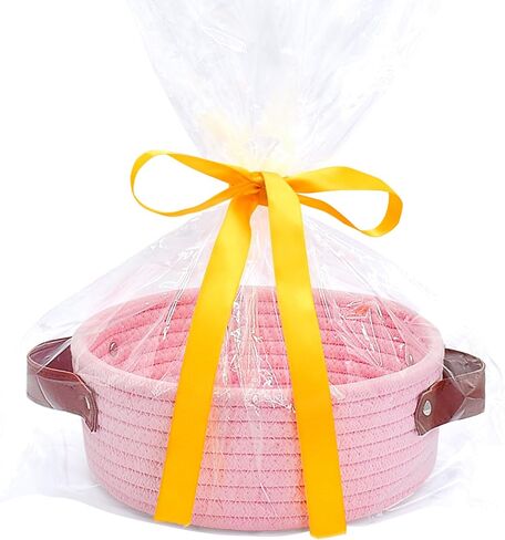 ABenkle Small Storage Basket, Mini Round White Basket, Cute Tiny Cotton Rope Woven Basket, Shelf Basket, Boho Decorative Basket for Nursery, Spa, Empty Gift Basket with Gift Bags and Ribbon in Kuwait