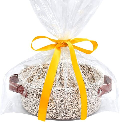 ABenkle Small Storage Basket, Mini Round White Basket, Cute Tiny Cotton Rope Woven Basket, Shelf Basket, Boho Decorative Basket for Nursery, Spa, Empty Gift Basket with Gift Bags and Ribbon in Kuwait